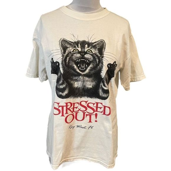 Gildan Other - Gildan 100% Cotton Cat Stressed Out! Key West Tee Vintage Humor Unisex Medium